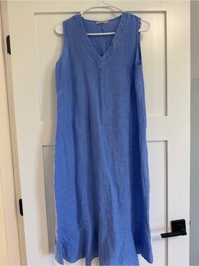 Sleeveless V-Neck Linen Cover-Up Dress in Periwinkle Blue